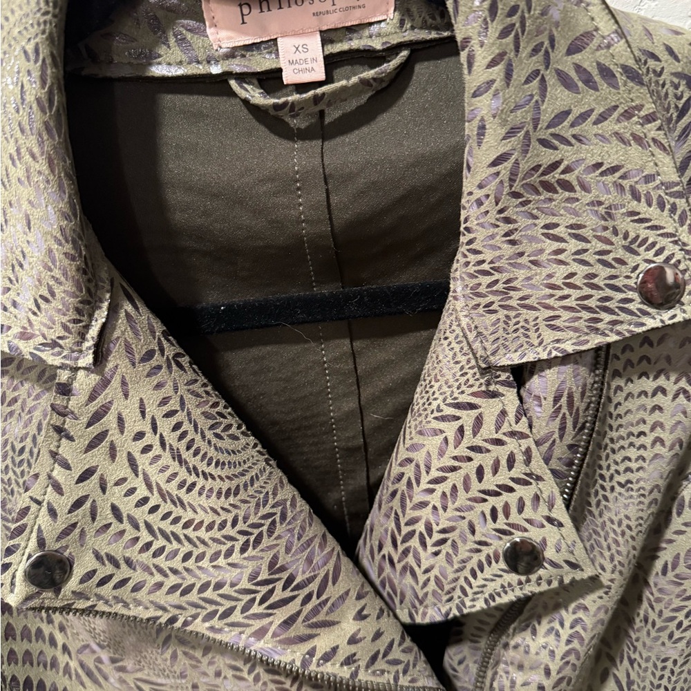 Philosophy Green Patterned Leather Jacket - image 3